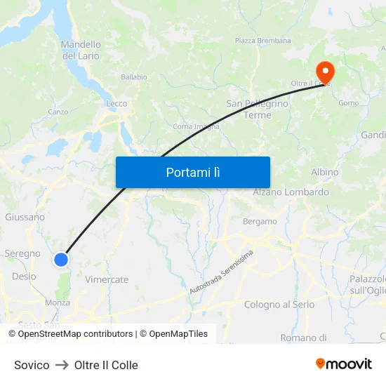 Sovico to Oltre Il Colle map