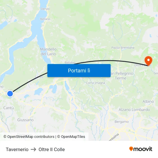 Tavernerio to Oltre Il Colle map