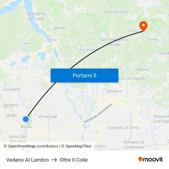 Vedano Al Lambro to Oltre Il Colle map