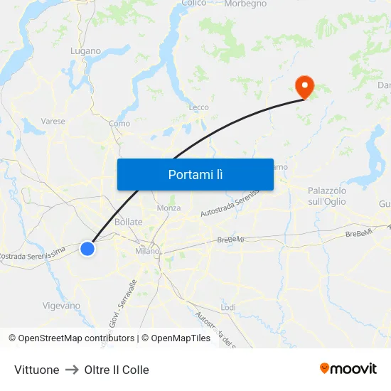 Vittuone to Oltre Il Colle map