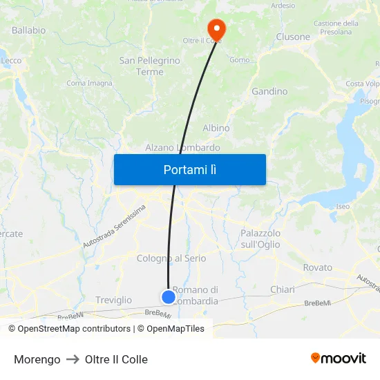 Morengo to Oltre Il Colle map