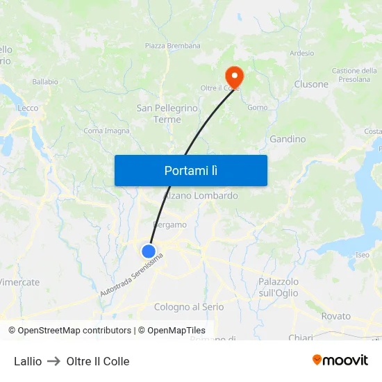 Lallio to Oltre Il Colle map