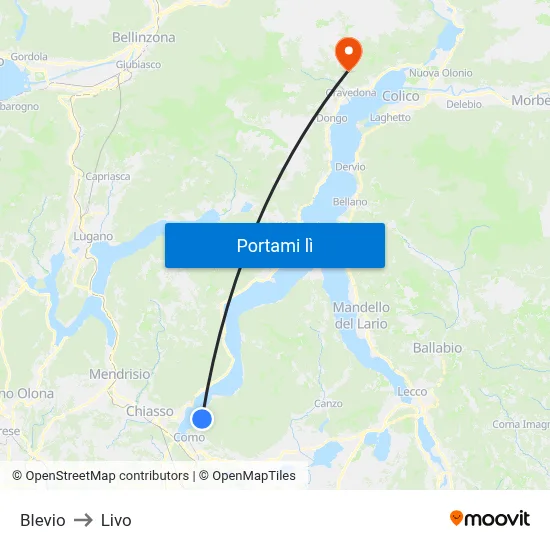 Blevio to Livo map