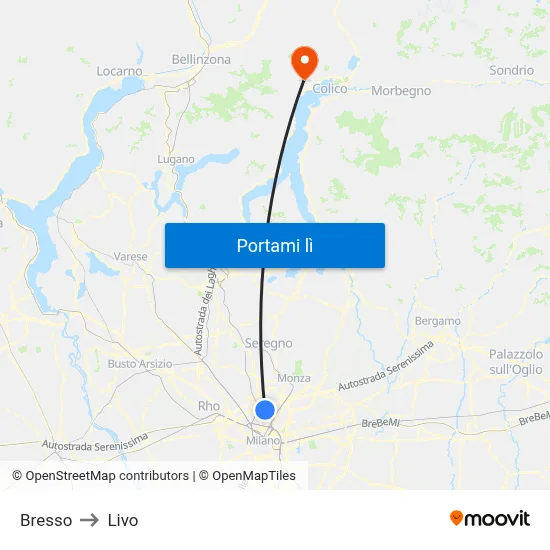 Bresso to Livo map