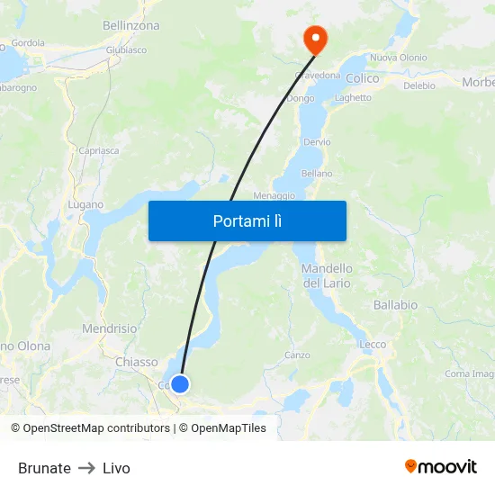 Brunate to Livo map
