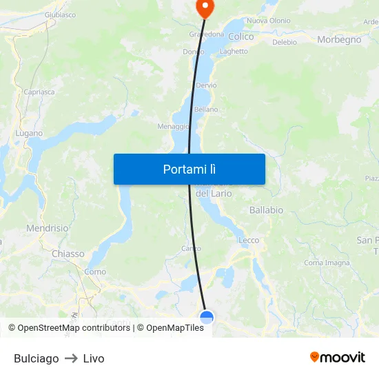 Bulciago to Livo map