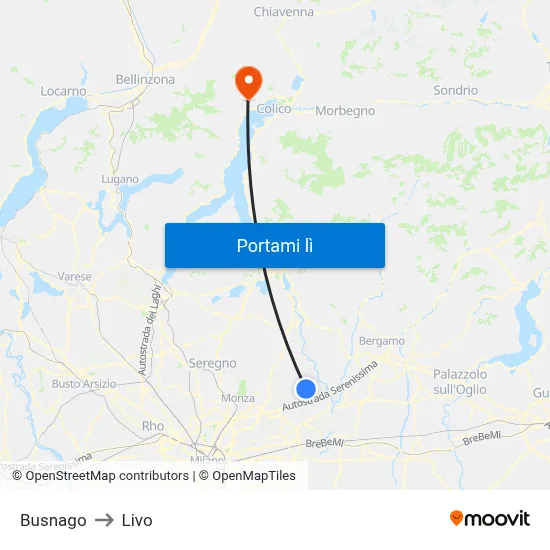 Busnago to Livo map
