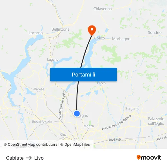 Cabiate to Livo map
