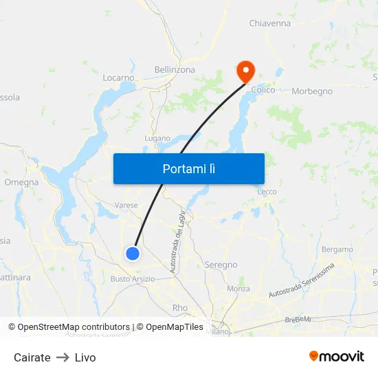 Cairate to Livo map