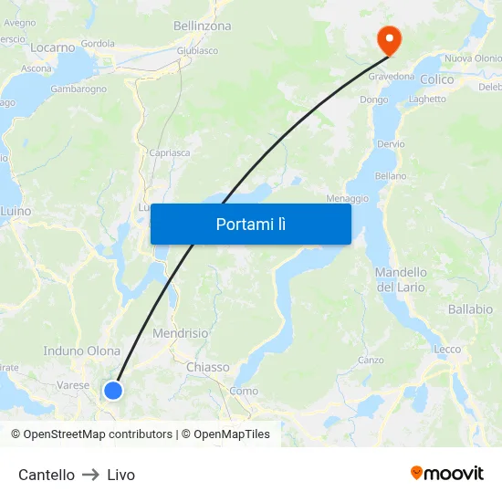 Cantello to Livo map