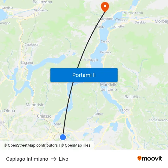 Capiago Intimiano to Livo map
