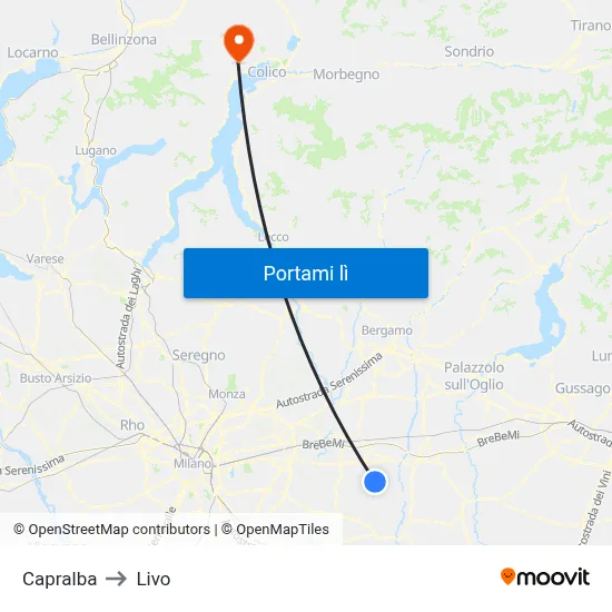 Capralba to Livo map