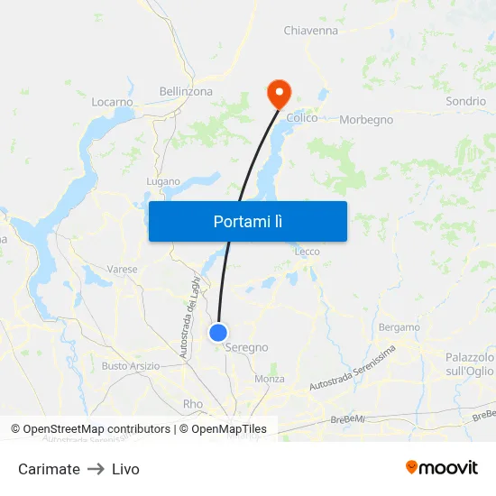 Carimate to Livo map