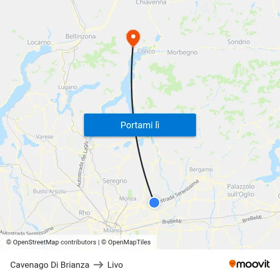 Cavenago Di Brianza to Livo map