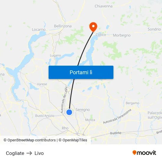 Cogliate to Livo map