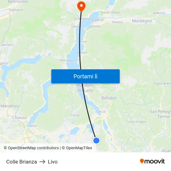 Colle Brianza to Livo map