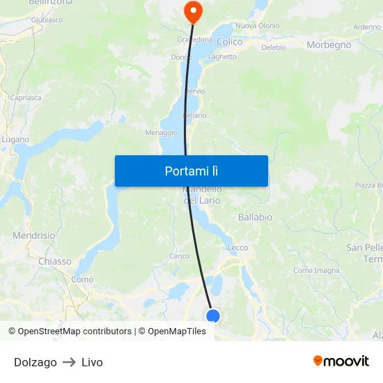 Dolzago to Livo map