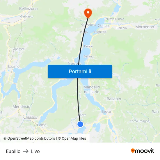 Eupilio to Livo map