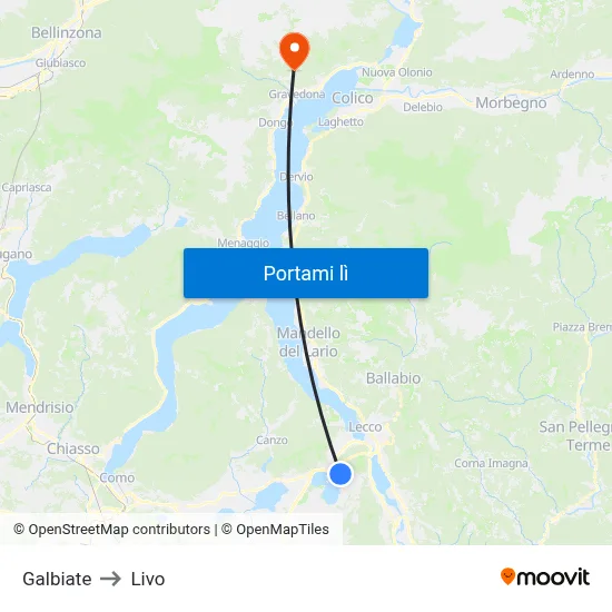 Galbiate to Livo map