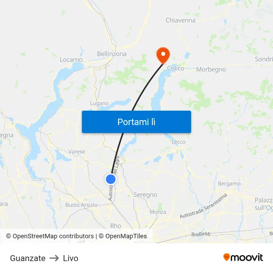 Guanzate to Livo map