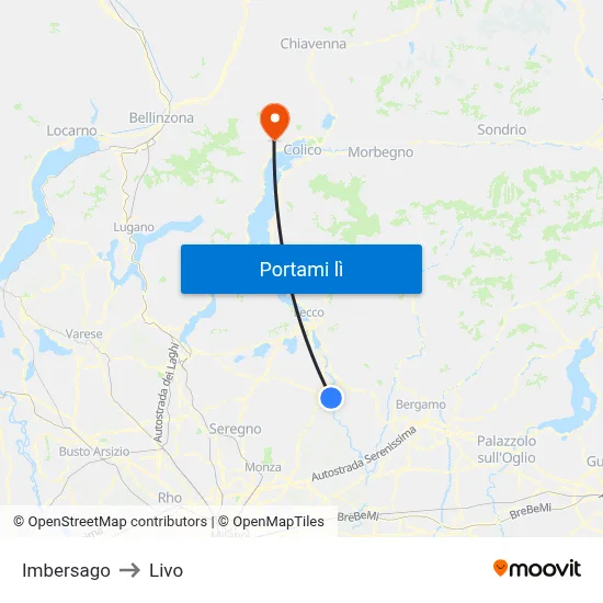Imbersago to Livo map