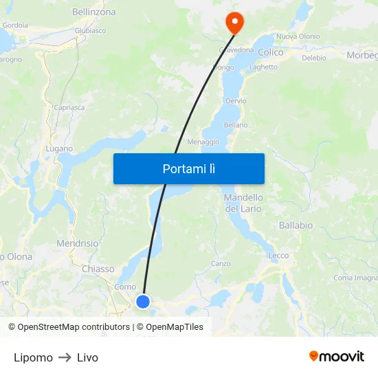 Lipomo to Livo map