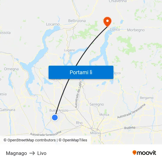 Magnago to Livo map