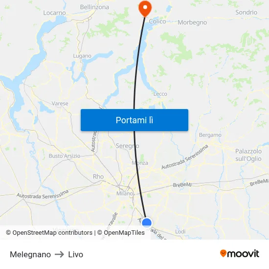 Melegnano to Livo map