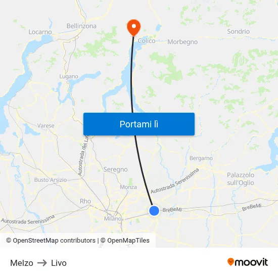 Melzo to Livo map