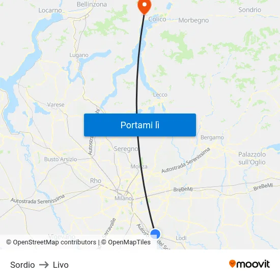 Sordio to Livo map