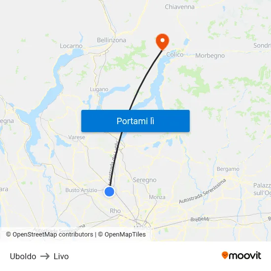Uboldo to Livo map