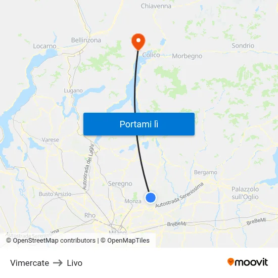 Vimercate to Livo map