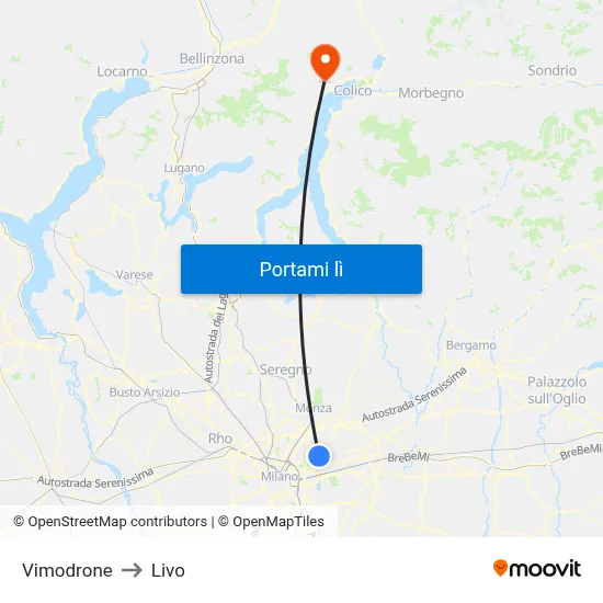 Vimodrone to Livo map