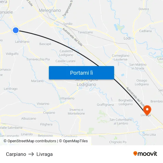 Carpiano to Livraga map