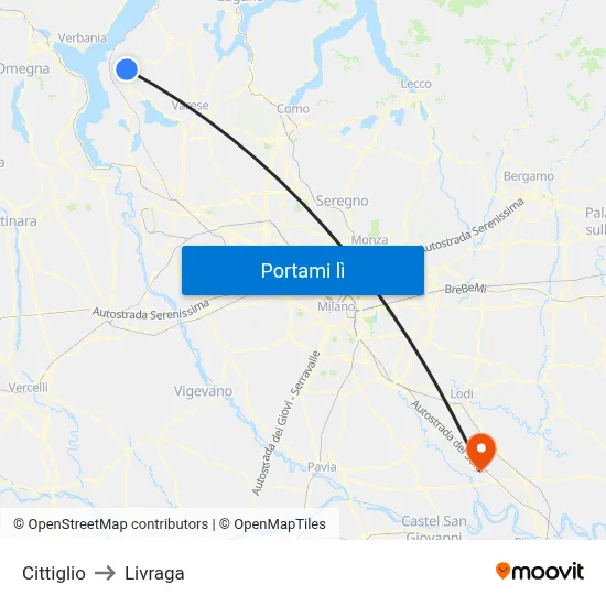 Cittiglio to Livraga map