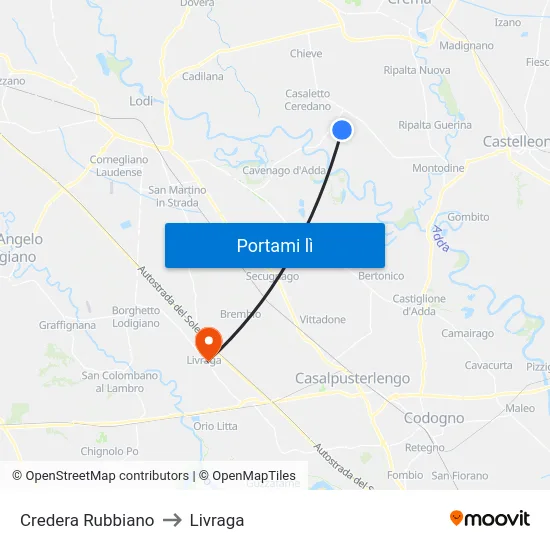 Credera Rubbiano to Livraga map