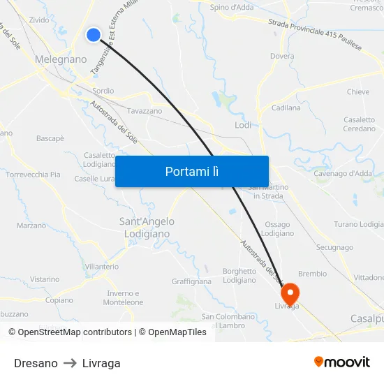 Dresano to Livraga map