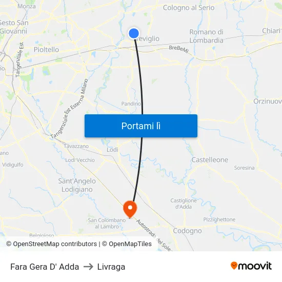 Fara Gera D' Adda to Livraga map