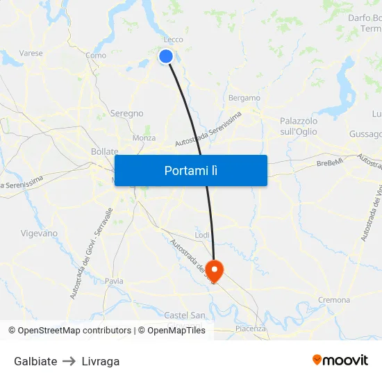 Galbiate to Livraga map