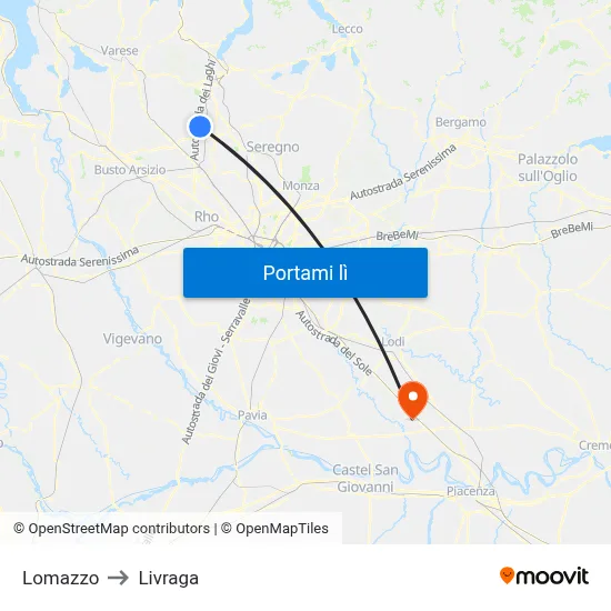 Lomazzo to Livraga map