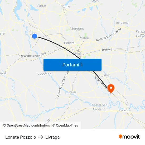Lonate Pozzolo to Livraga map