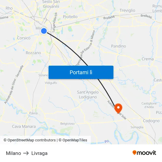 Milano to Livraga map
