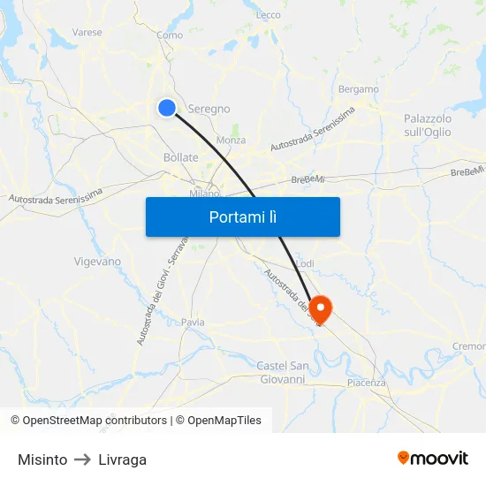 Misinto to Livraga map