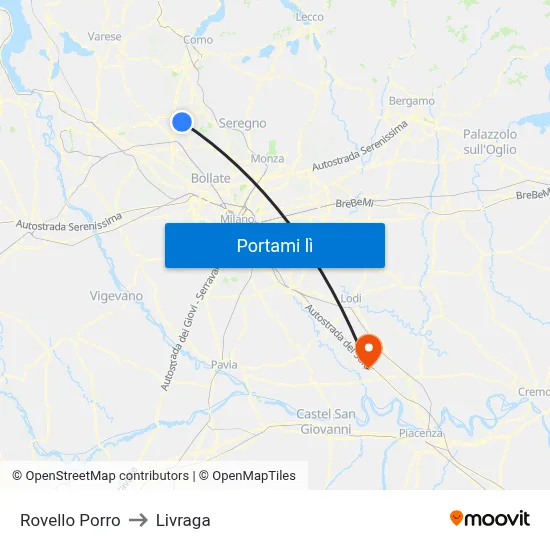 Rovello Porro to Livraga map