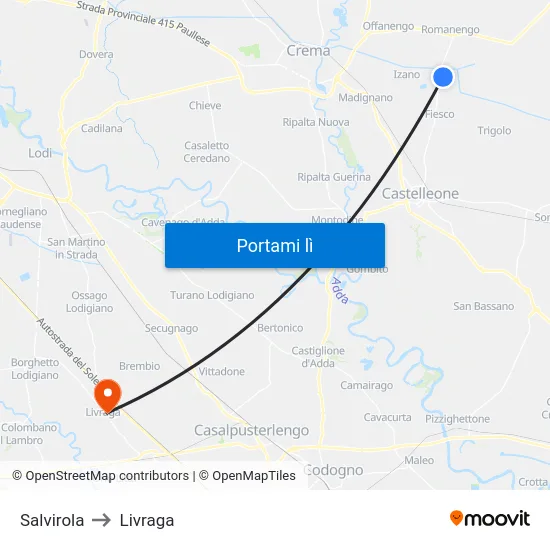 Salvirola to Livraga map