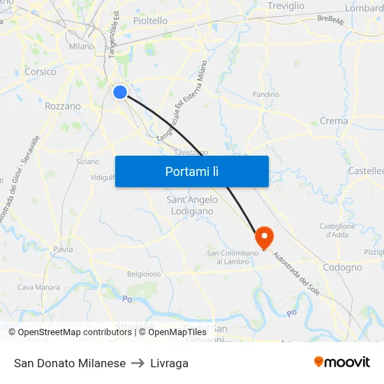San Donato Milanese to Livraga map