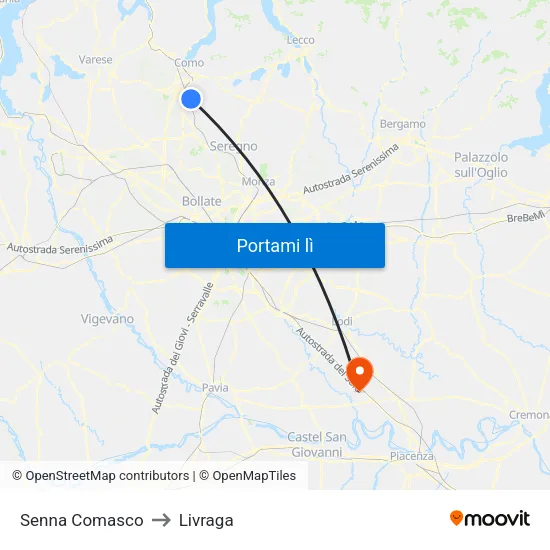 Senna Comasco to Livraga map
