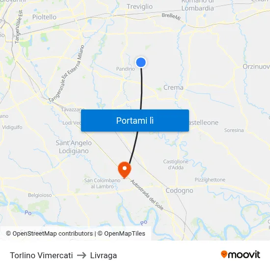 Torlino Vimercati to Livraga map