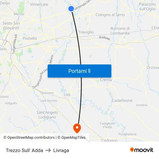 Trezzo Sull' Adda to Livraga map