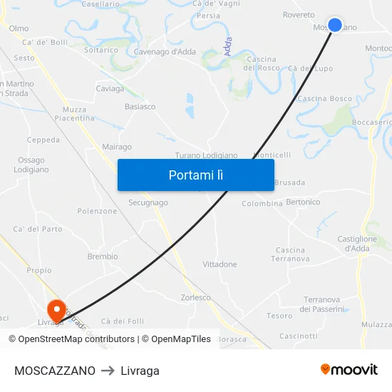 MOSCAZZANO to Livraga map